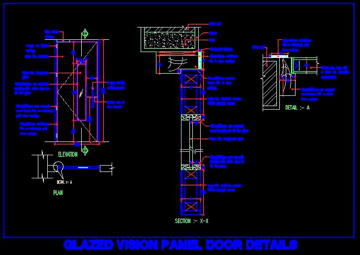 Flush Door Design with Glass Vision Panel CAD Details